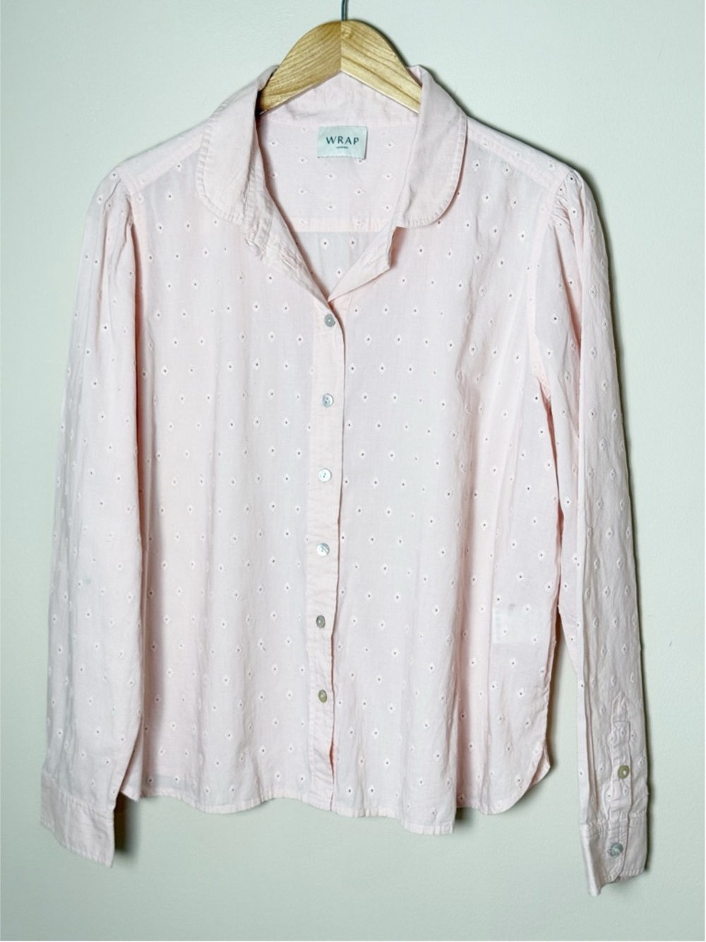 Wrap London Pink Cream Eyelet Embroidered Relaxed Button Down size 4 Preppy